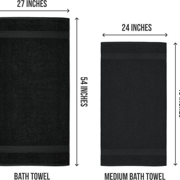Elegant Black 6 Pack Bath Towels - High Absorbency & Durability, 100% Cotton - Picture 3 of 7